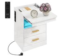 HOMCOM Table de chevet avec éclairage LED, 2 prises CA, 2 ports USB, table d'appoint, table de chevet avec 2 tiroirs et 1 compartiment ouvert pour salon, chambre à coucher, 45 x 40 x 59 cm, blanc