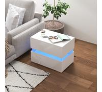HOMCOM Table de Chevet avec lumière LED RGB intégrée, 2 Tiroirs, 4 Modes d'éclairage et 16 couleurs, en Aggloméré, 60x39x47cm, Blanc