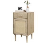 HOMCOM Table de chevet avec placard et étagère porte rotin tissé 1 tiroir design bohème - 40 x 40 x 68,5 cm naturel