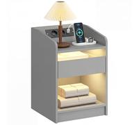 HOMCOM Table de Chevet avec Station de Recharge et lumière LED RVB, Table de Chevet pour Chambre à Coucher avec tiroir, étagère Ouverte, Ports USB et télécommande, pour Salon, Bureau, 40x40x58 cm,