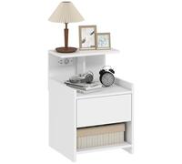 HOMCOM Table de Chevet avec Station de Recharge, Table de Chevet pour Chambre à Coucher avec Ports USB, tiroir et étagères Ouvertes, pour Salon, Bureau, 40x40x60 cm, Blanc