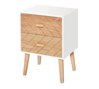 HomCom Chevet design scandinave 2 tiroirs 40x30x56 cm Pin massif, MDF blanc et hêtre