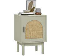 HOMCOM Table de Chevet en rotin, Table de Chevet Boho avec étagère réglable et Pieds en Bois Massif, Table d'appoint pour Salon, Chambre à Coucher, Vert Clair
