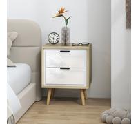 HOMCOM Table de chevet étroite, table d'appoint 2 tiroirs silencieux et pieds en bois massif, 40 x 35 x 50 cm, blanc brillant