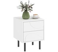 HOMCOM Table de Chevet étroite, Table d'appoint avec 2 tiroirs à Ouverture par Pression, Pieds en Acier, pour Chambre à Coucher, Salon, 40 x 40 x 50 cm, Blanc