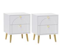 HOMCOM Table de Chevet Lot de 2, Tables de Chevet Modernes avec 2 tiroirs et Pieds en Acier, Tables d'appoint pour Salon, Chambre à Coucher, 40 x 35 x 50 cm, Blanc