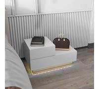 HOMCOM Table de Chevet Moderne avec 16 Lumières LED RGB, Télécommande et Deux Tiroirs en Panneau de Particules, 70x37x38cm, Blanc