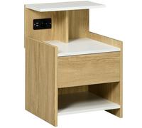 HOMCOM Table de Chevet Moderne avec Ports USB, Prise électrique, Tiroir et étagères pour Chambre à Coucher Salon 40x40x60 cm Naturel