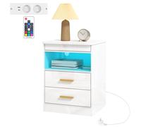 HOMCOM Table de chevet moderne, table d'appoint avec station de charge et éclairage LED RGB, laqué blanc