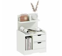HOMCOM Table de Chevet Multi-Rangemen Table de Nuit 2 Tiroirs Niche Blanc | Étagère, en Bois