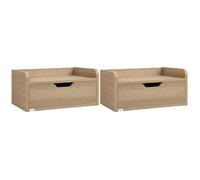HOMCOM Lot de 2 Tables de Chevet murales Tables de Nuit suspendues - tiroir Coulissant, Plateau - en Panneaux de Particules dim. 40L x 30l x 19,5H cm Naturel