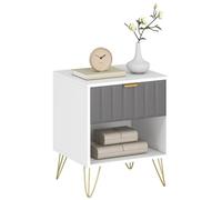 HOMCOM Table de Chevet, Table d'Appoint Moderne, Blanc | Compartiment Ouvert, Tiroir, Poignée, Pieds en Acier, pour Chambre à Coucher, Salon