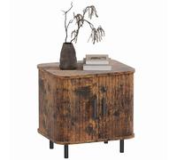 HOMCOM Table de Chevet, Table d'appoint Nordique avec Portes coulissantes à Volets roulants et Pieds en métal pour Chambre à Coucher, Salon, Brun Rustique