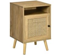HomCom Chevet style bohème, table de nuit design – placard & niche, aspect bois manguier rotin