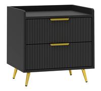 HOMCOM Table de chevet, table de nuit avec 2 tiroirs rainurés, pieds en métal dorés, 50 x 40 x 50 cm, noir
