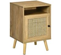 HomCom Chevet style bohème, table de nuit design – placard & niche, aspect bois manguier rotin