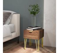 Table de chevet table de nuit avec tiroir table d'appoint - pieds en épingle à cheveux acier doré - dim. 39,5L x 41l x 49H cm marron