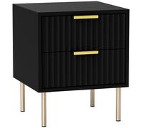 HOMCOM Table de Chevet, Table de Nuit cannelée avec 2 tiroirs et Pieds en Acier, Table d'appoint pour Chambre à Coucher, Salon, dim. 40 x 39 x 48 cm, Noir
