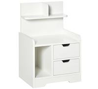 HOMCOM Table de Chevet Table de Nuit Multi-rangemen 2 tiroirs Niche étagère en Bois Blanc