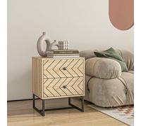 Homcom - Table de chevet table de nuit style graphique 48L x 39,5l x 60H cm 2 tiroirs métal noir panneaux particules mdf imitation bois clair