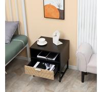 HOMCOM Table de chevet table de nuit style industriel tiroir niche piètement métal aspect bois de chêne sculpté à chevrons noir