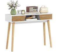 HOMCOM Table de console étroite console d'entrée Meuble de rangement Table de canapé moderne avec 2 tiroirs Compartiment et pieds en bois pour couloir, entrée, salon, chambre Blanc