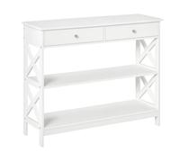 HomCom Table console Table d'entrée drapier néo-rétro 2 tiroirs 2 étagères 100x30,5x80 cm Blanc