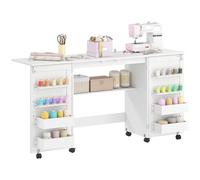 HOMCOM Table de Couture Pliante à roulettes 2 Portes Magnétiques Blanc