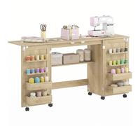 HOMCOM Table de Couture Pliante à roulettes 2 Portes Magnétiques Chêne