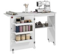 HOMCOM Table de Couture Pliante Meuble Couture à abattant avec bacs de Rangement, étagère Ouverte et roulettes, Meuble pour Machine à Coudre, pour Salon, Bureau, 117 x 40 x 77,5 cm, Blanc