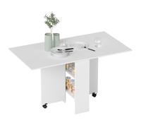 HOMCOM Table Pliante de Cuisine Salle à Manger Amovible sur roulettes 75L x 140l x 74H cm 2 étagères intégrées en Bois Coloris Blanc