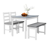 HOMCOM Ensemble de salle à manger avec 2 chaises rembourrées, banc, 4 pièces, aspect lin, pour cuisine, salon, bois de pin, gris, blanc