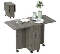 HomCom Table de cuisine pliante 2 plateaux rabattables 2 tiroirs 1 placard 1 étagère Gris foncé