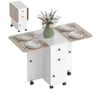 HomCom Table pliable cuisine/salle à manger – 2 tiroirs, placard, niche – aspect chêne blanc