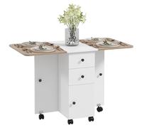 HOMCOM Table de Cuisine Pliable Table à Manger Pliante 2 Plateaux rabattables avec 2 tiroirs 1 Placard et 1 étagère de Rangement 120 x 60 x 76,5 cm - Blanc et chêne