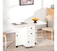 HOMCOM Table de Cuisine Pliable Table à Manger Pliante 2 Plateaux rabattables avec 2 tiroirs 1 Placard et 1 étagère de Rangement 120 x 60 x 76,5 cm - Blanc