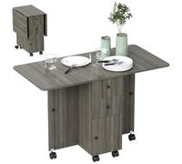 HomCom Table de cuisine pliante 2 plateaux rabattables 2 tiroirs 1 placard 1 étagère Gris foncé