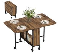 HOMCOM Table de cuisine pliante extensible pour petits espaces avec 6 roulettes et étagère de rangement Marron clair