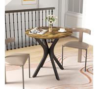 HOMCOM Table de cuisine pour 2 personnes, ronde, cadre en acier revêtu de poudre, Ø78 cm, Marron Rustique