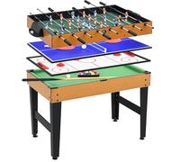 HOMCOM Table de jeu multifonction 4 en 1 avec ping-pong, table de billard, baby-foot et accessoires - Table multifonction pour adultes - 107 x 61 x 84,5 cm - Noir - Bois naturel