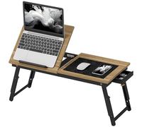 HomCom Table de lit pliable réglable pour ordinateur portable – Plateau inclinable, tiroir – Chêne