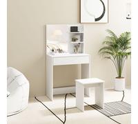 HOMCOM Table de Maquillage à 3 Étagères et Tiroirs avec Miroir et Tabouret, en Truciolato, 75x40x137 cm, Blanc