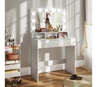 HOMCOM Table de maquillage avec miroir éclairé, tiroirs, 3 options d'éclairage, 10 ampoules, coiffeuse moderne en Blanc