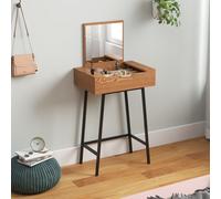 HOMCOM Table de Maquillage avec Miroir Pliable et 16 Compartiments de Style Industriel, Bois et Acier, 60x40x90 cm