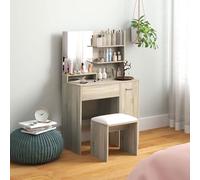 HOMCOM Table de Maquillage avec Tabouret, Table de Maquillage avec Miroir, étagères Ouvertes, tiroir et étagère réglable, Anti-basculement, pour la Chambre à Coucher, Le Salon et la Salle