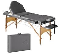 HOMCOM Table de Massage Pliante 3 Zones Hauteur Réglable 185 x 60 cm Gris | Lit de Massage Portable, Dossier Réglable, Appui-Tête, Accoudoirs, Repose-Bras, Table Esthétique Tatouage, Bois de Hêtre