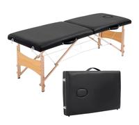 HOMCOM Table de Massage Pliante, lit de Massage 2 Zones 186 x 60 cm Portable, Hauteur réglable, Oreiller Facial Amovible, Table esthétique Tatouage en Bois de hêtre, Sac de Transport Inclus, Noir