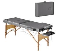 HOMCOM Table de Massage Pliante, lit de Massage 3 Zones Portable 185 x 60 cm, Hauteur et Dossier réglables, Appui-tête, accoudoirs, Repose-Bras, Table esthétique Tatouage en Bois de hêtre, Gris