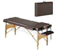 HOMCOM Table de Massage Pliante Portable Table de Massage Professionnelle en Bois à 3 Zones avec Hauteur, Dossier, Support pour Les Jambes, Appui-tête réglable, Bras rembourrés 215x60x64-89 cm Marron