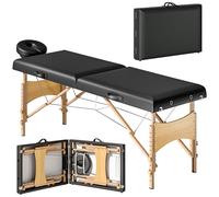 HOMCOM Table de Massage Réglable en Hauteur, Structure en Bois, Lit de Massage Pliable, Rembourrage en Mousse, Noir